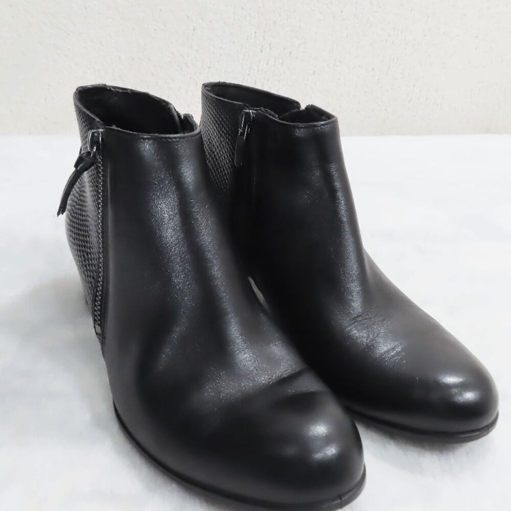 ECCO Shape 35 Womens Black Leather Lizard Embossed Panel Ankle Boot Size 7/38
